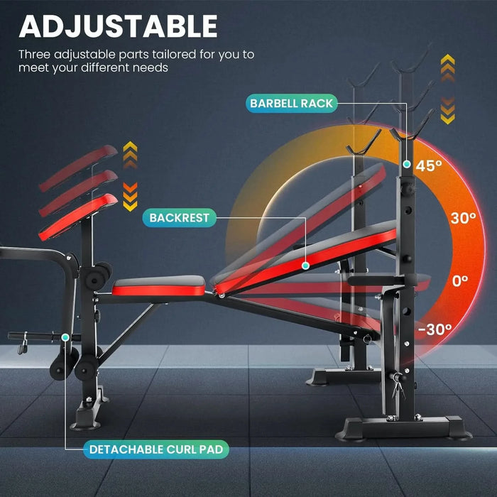 6-in-1 Adjustable Weight Bench Set with 660lbs Capacity and Squat Rack