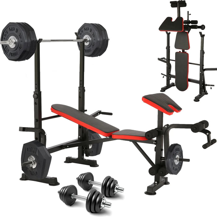 6-in-1 Adjustable Weight Bench Set with 660lbs Capacity and Squat Rack