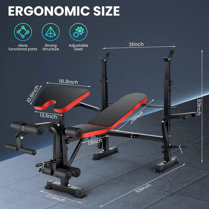 6-in-1 Adjustable Weight Bench Set with 660lbs Capacity and Squat Rack