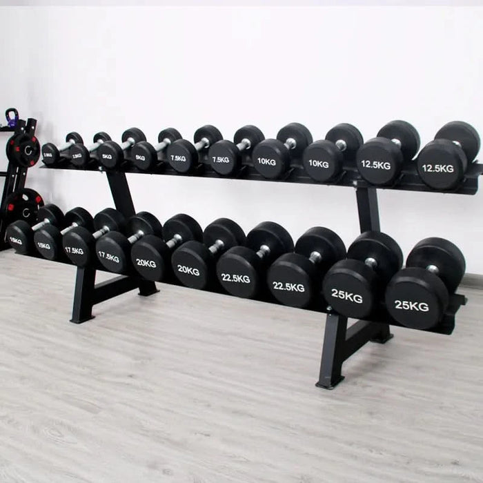 Two-Tier Commercial Steel Dumbbell Rack for Home & Gym Use