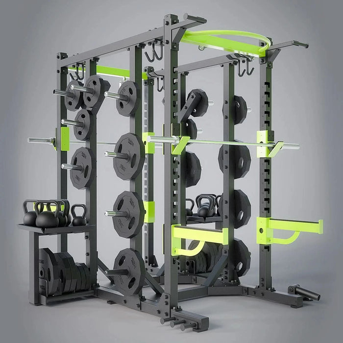 Commercial Heavy Duty Multi-Function Gym Rack with Squat, Power, and Dumbbell Storage