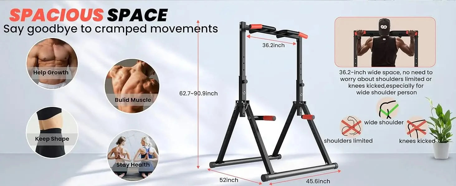 DOBESTS Foldable Power Tower Dip Station Pull Up Bar Station Adjustable Multifunction Fitness Pull Up Tower Station Workout Training Equipment