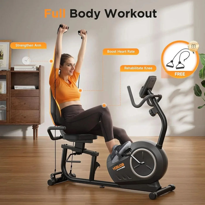 Recumbent Exercise Bike for Home Use with Resistance Bands and Smart Workout App