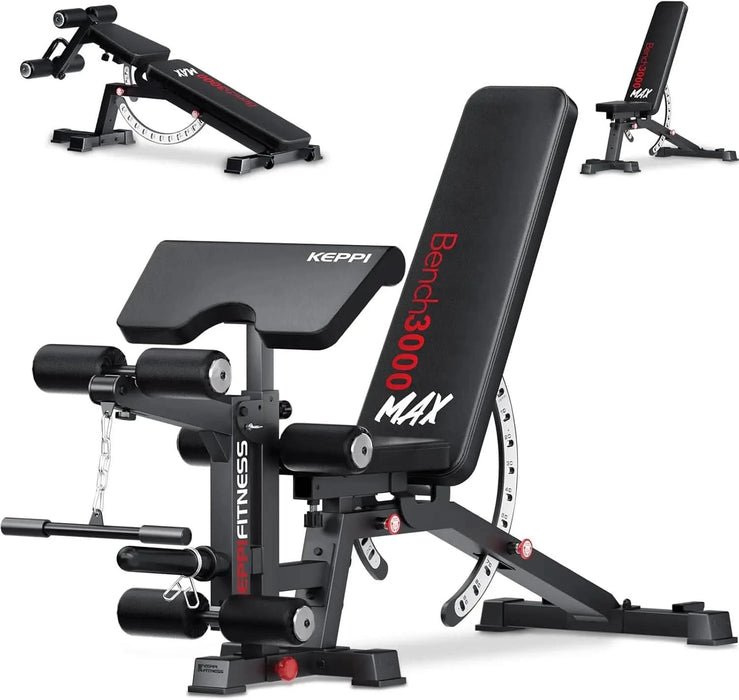 Bench3000 MAX Heavy Duty Workout Bench with Leg Extension and Preacher Pad for Home Gym