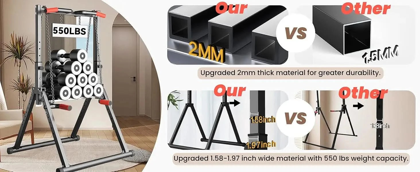 DOBESTS Foldable Power Tower Dip Station Pull Up Bar Station Adjustable Multifunction Fitness Pull Up Tower Station Workout Training Equipment