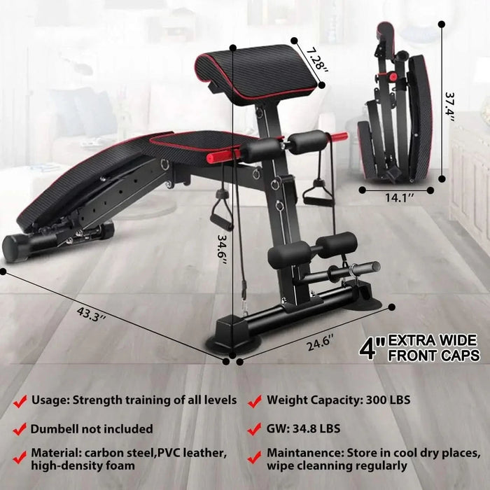 Adjustable Weight Bench with Resistance Bands