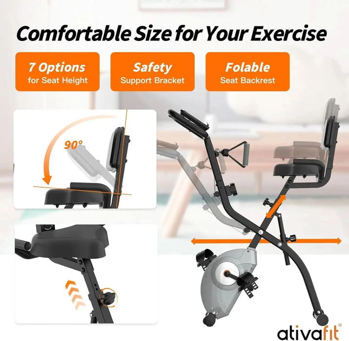 ATIVAFIT Foldable Exercise Bike: 3-in-1 Upright and Recumbent Stationary Bike