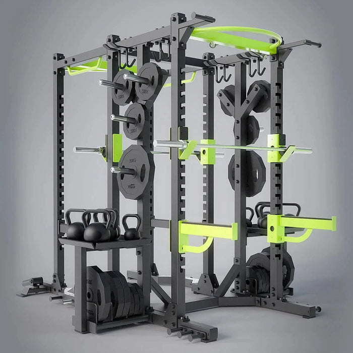 Commercial Heavy Duty Multi-Function Gym Rack with Squat, Power, and Dumbbell Storage