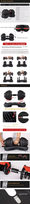 24KG Adjustable Automatic Dumbbell Set for Home Gym Fitness