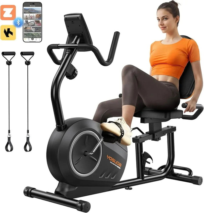 Recumbent Exercise Bike for Home Use with Resistance Bands and Smart Workout App