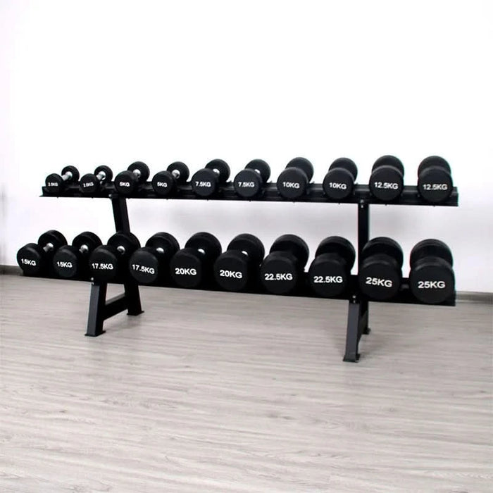 Two-Tier Commercial Steel Dumbbell Rack for Home & Gym Use