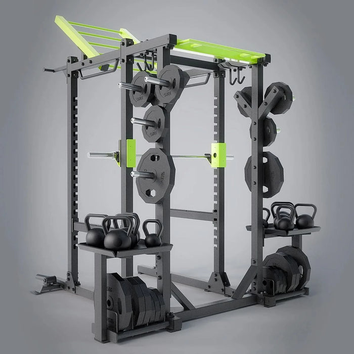 Commercial Heavy Duty Multi-Function Gym Rack with Squat, Power, and Dumbbell Storage