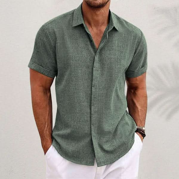 Men's Loose Fit Solid Color Linen Short Sleeve T-Shirt