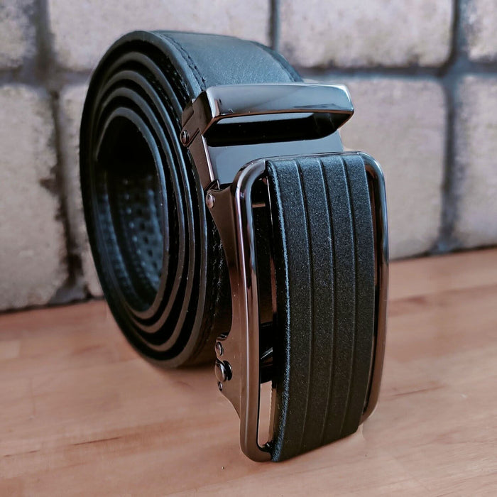 Men's Leather Ratchet Belt with Slide Buckle