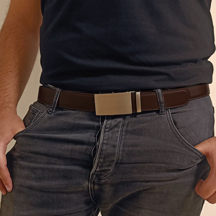 Men's Dark Brown Microfiber Leather Ratchet Belt