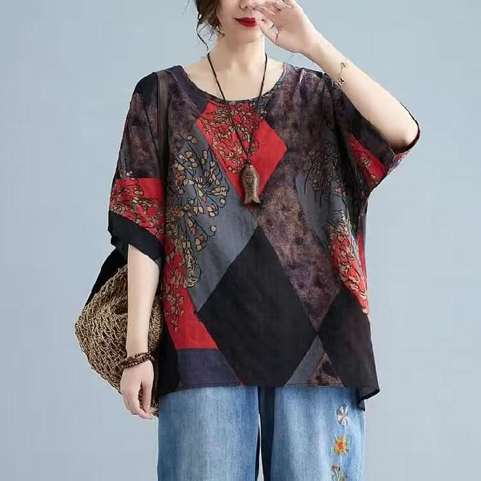 Women's Stylish Loose Round Neck Printed Short-Sleeve T-Shirt