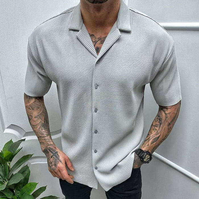 Men's Solid Color Short Sleeve Cardigan Shirt