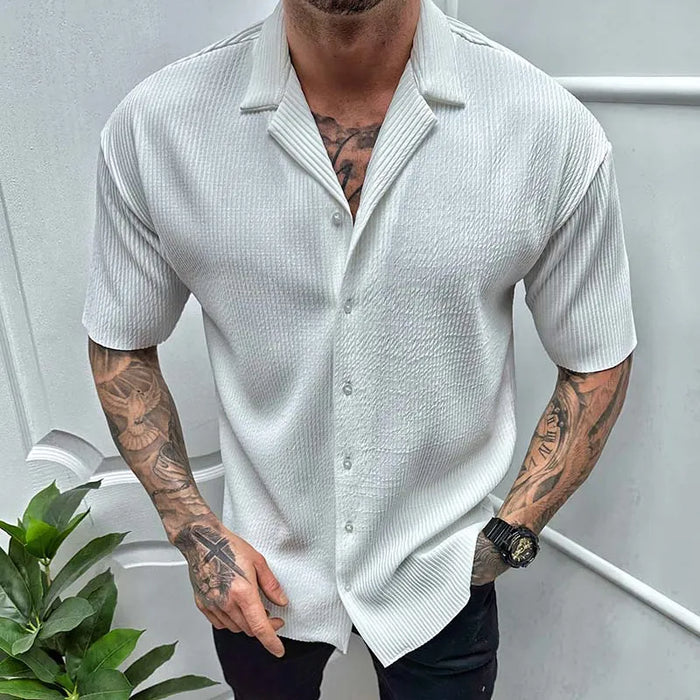 Men's Solid Color Short Sleeve Cardigan Shirt