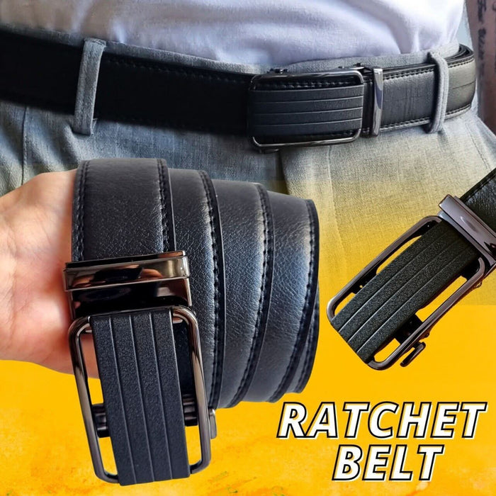 Men's Leather Ratchet Belt with Slide Buckle