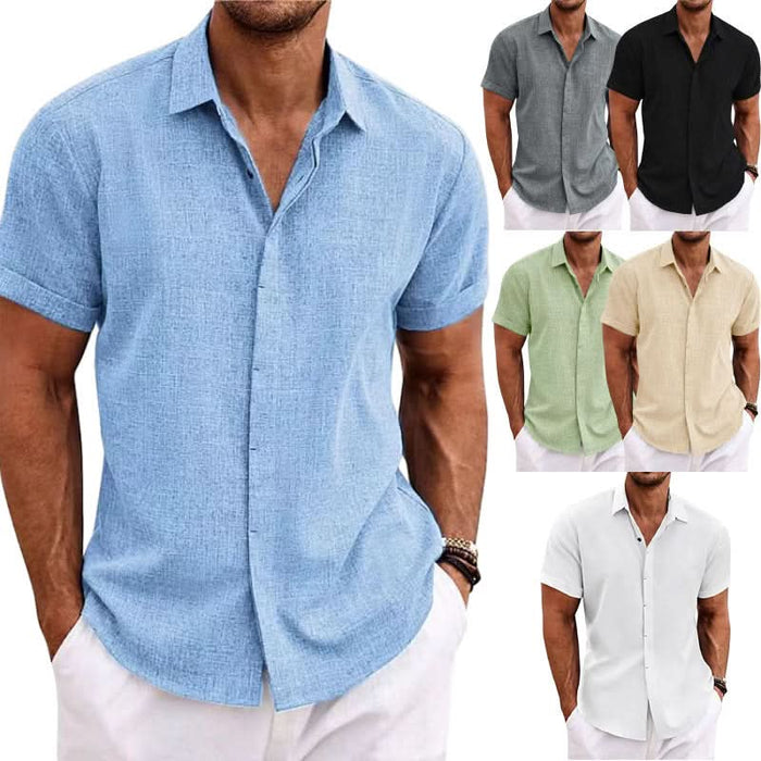 Men's Loose Fit Solid Color Linen Short Sleeve T-Shirt