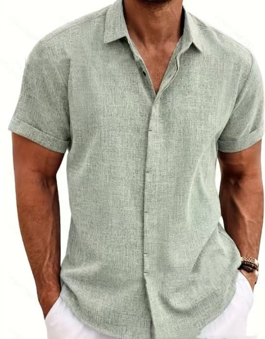 Men's Loose Fit Solid Color Linen Short Sleeve T-Shirt