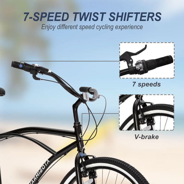 Multifunctional 26-Inch 7-Speed Bike with Steel Frame | Unisex Beach Bike