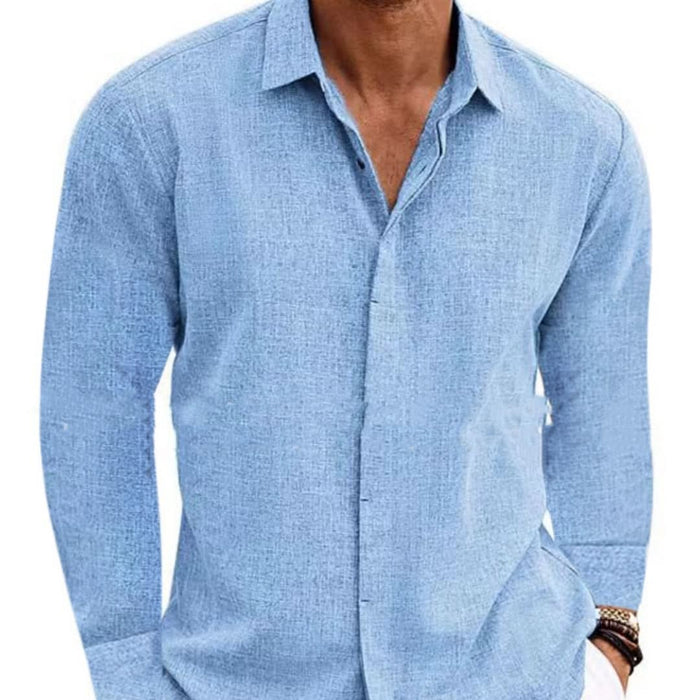 Men's Long Sleeve Solid Color Cotton Linen Undershirt