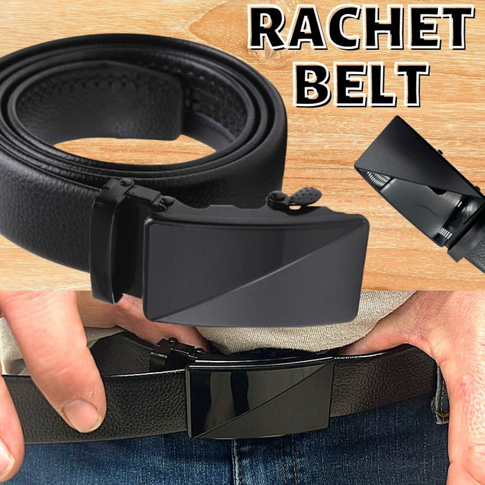 Men's Black Microfiber PU Leather Ratchet Belt