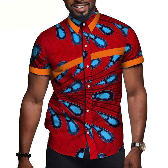 Men's Short Sleeve Button-Down Shirt with Organic Designs