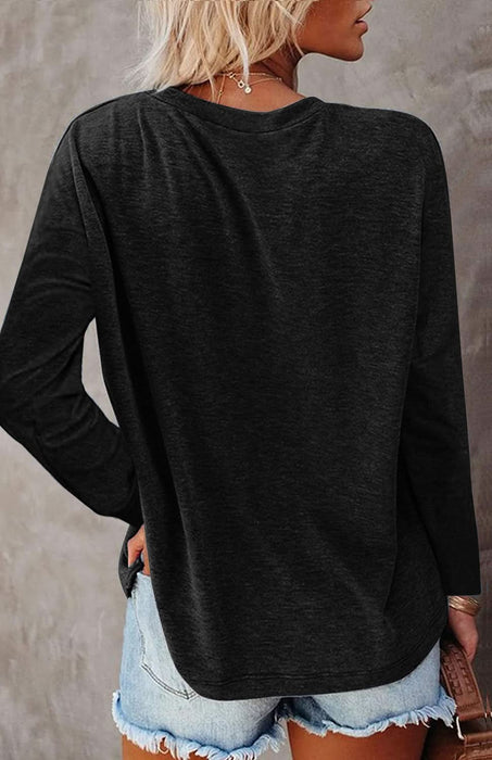 Long Sleeve Casual T-Shirt with Pocket and Side Split