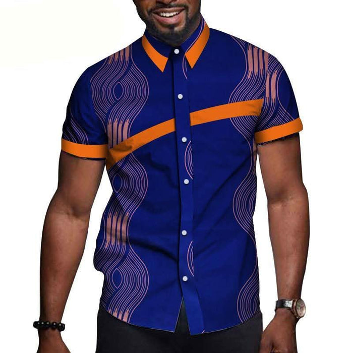 Men's Short Sleeve Button-Down Shirt with Organic Designs