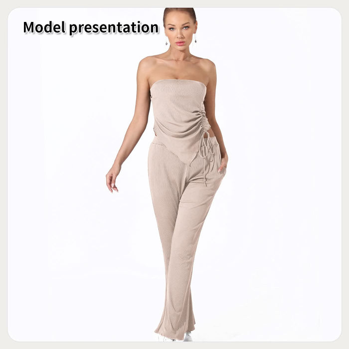 Strapless Slim and Flared Top and Pants Set