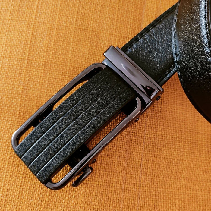 Men's Leather Ratchet Belt with Slide Buckle