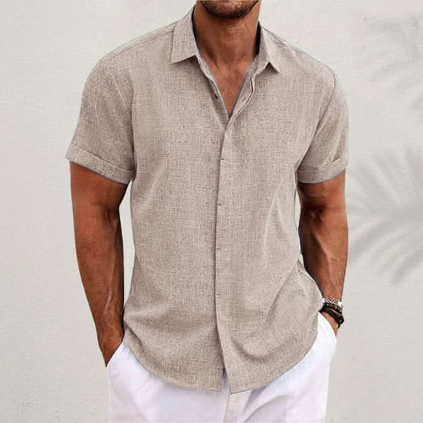 Men's Loose Fit Solid Color Linen Short Sleeve T-Shirt