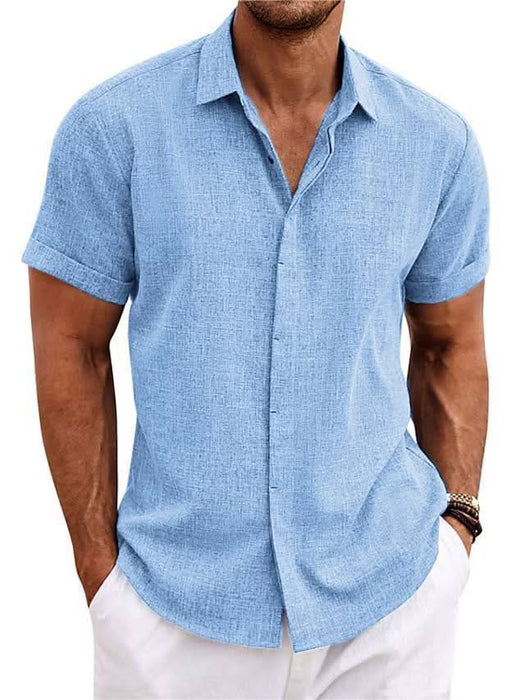 Men's Loose Fit Solid Color Linen Short Sleeve T-Shirt