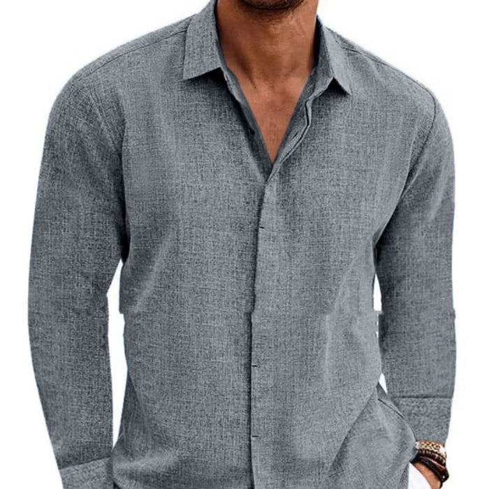 Men's Long Sleeve Solid Color Cotton Linen Undershirt