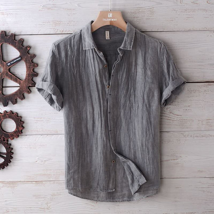 Men's Retro Distressed Solid Color Linen Shirt