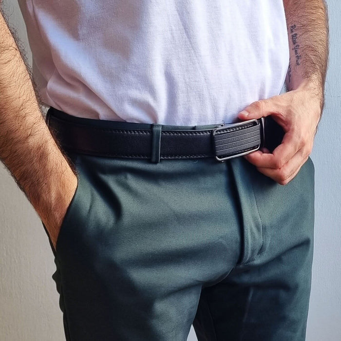 Men's Leather Ratchet Belt with Slide Buckle