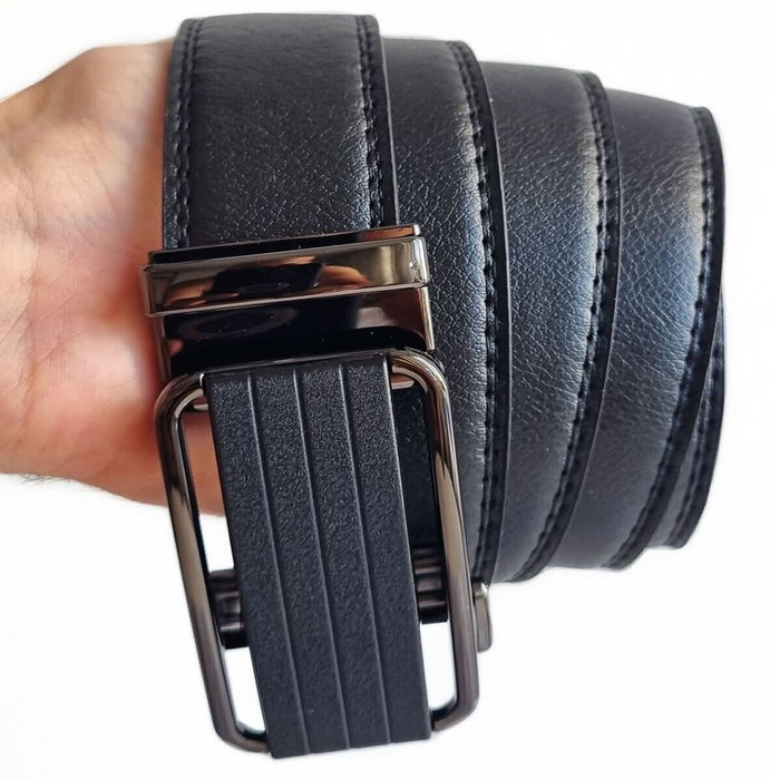 Men's Leather Ratchet Belt with Slide Buckle