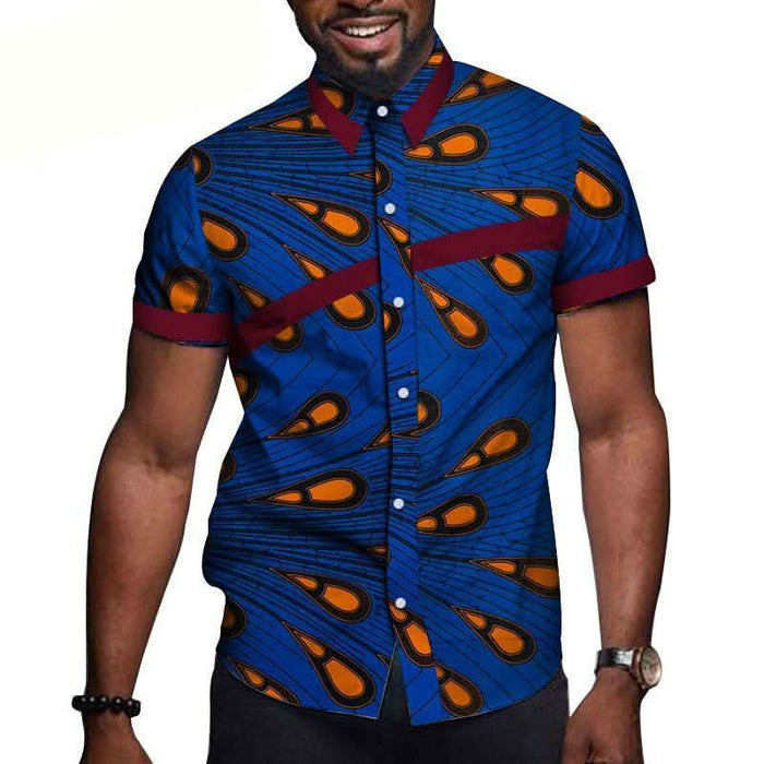 Men's Short Sleeve Button-Down Shirt with Organic Designs